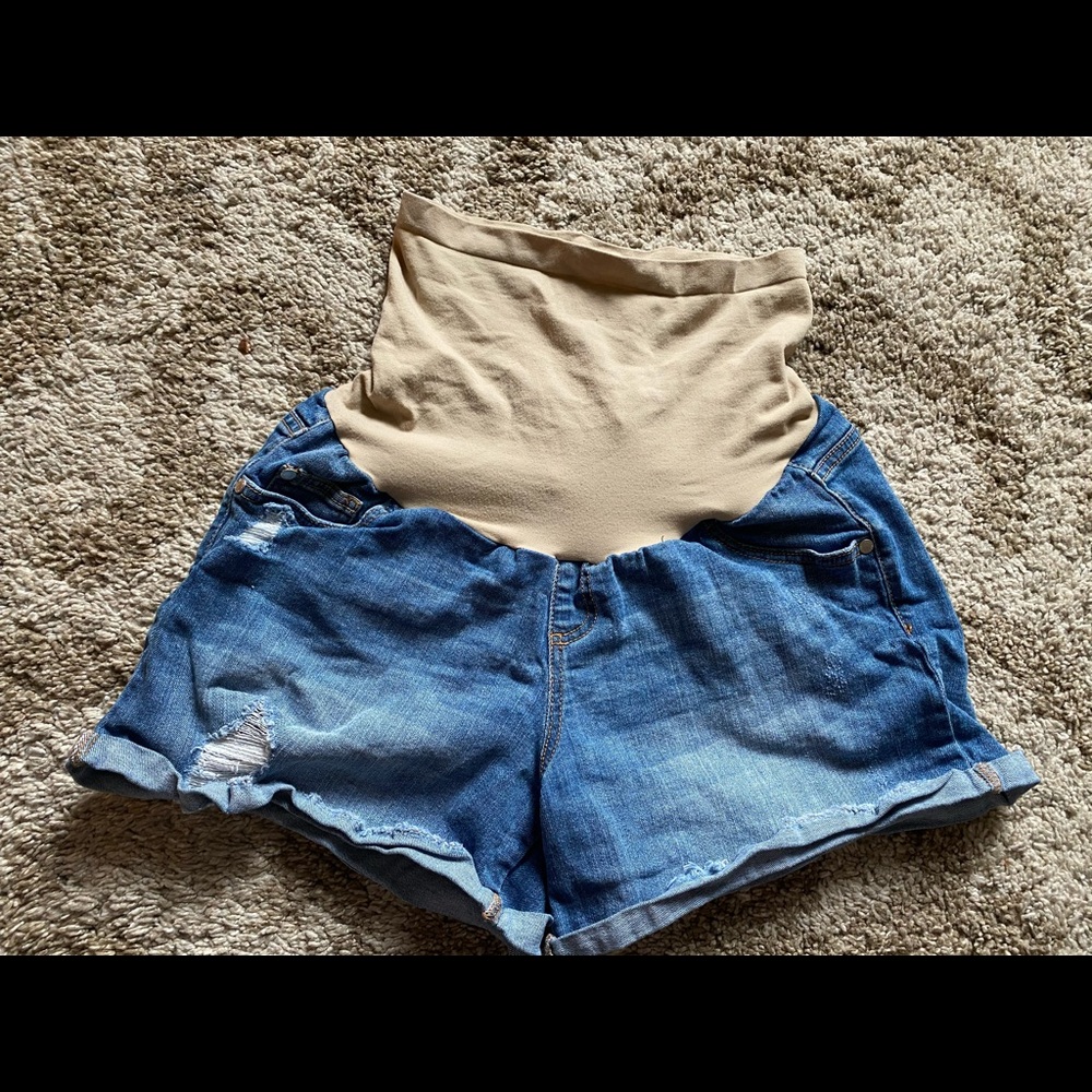 Indigo blue maternity jean shorts